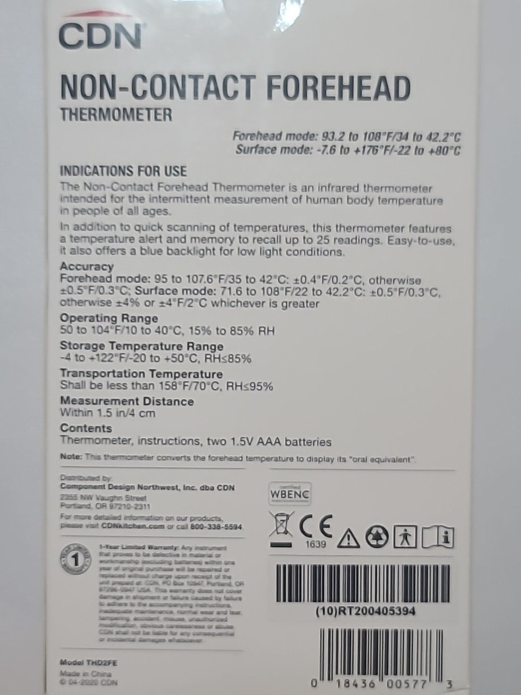 CDN Non-Contact Forehead Thermometer with 1 Second Response