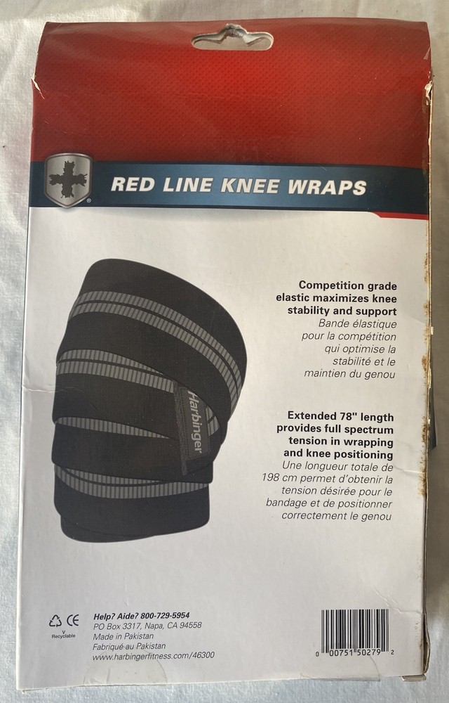 Harbinger Red Line Knee Wraps Competition Grade Elastic 78”