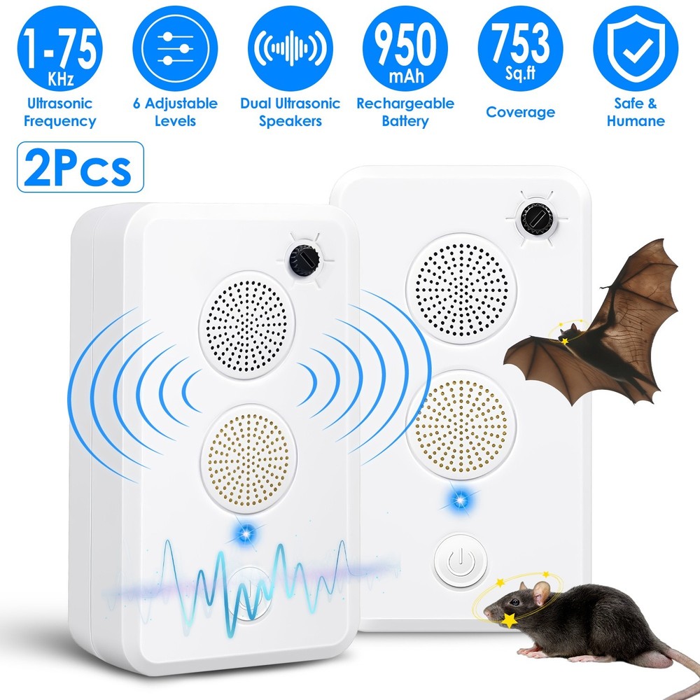 2/4PCS Electronic Ultrasonic Bats Rat Mouse Control Rechargeable
