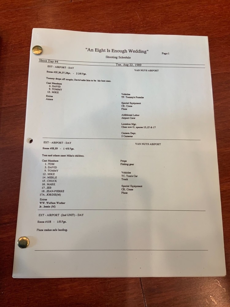 ADAM RICH - EIGHT IS ENOUGH - Original script, shoot schedule - Wedding 1989
