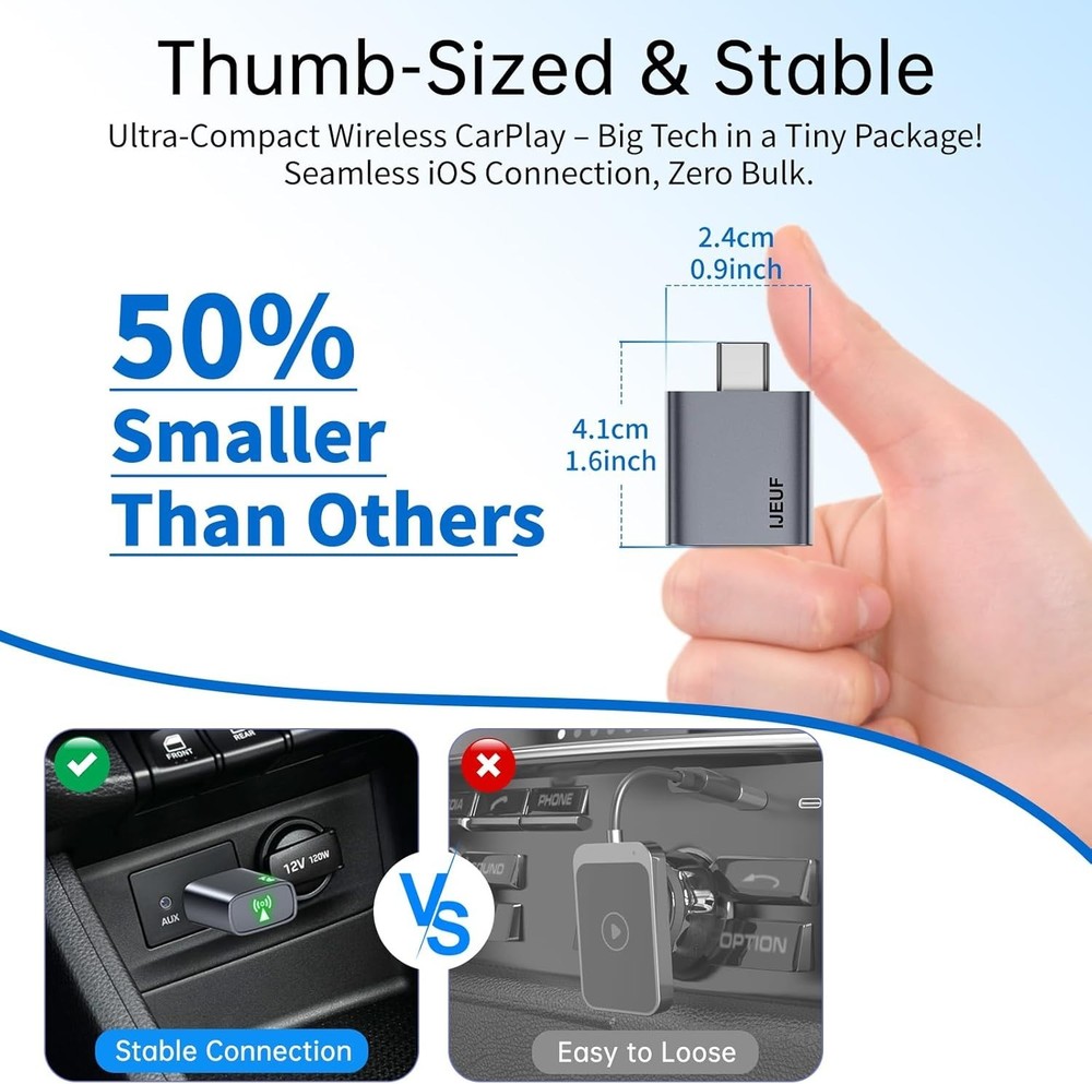 Wireless CarPlay Adapter USB Plug & Play Low Latency Connection for iPhone Car