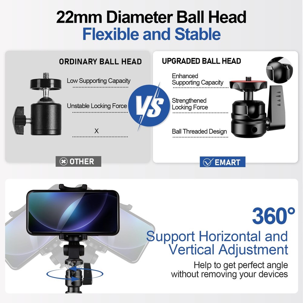 Camera Desk Mount Table Stand, 39-90cm Adjustable Height with 360° Ball Head ...