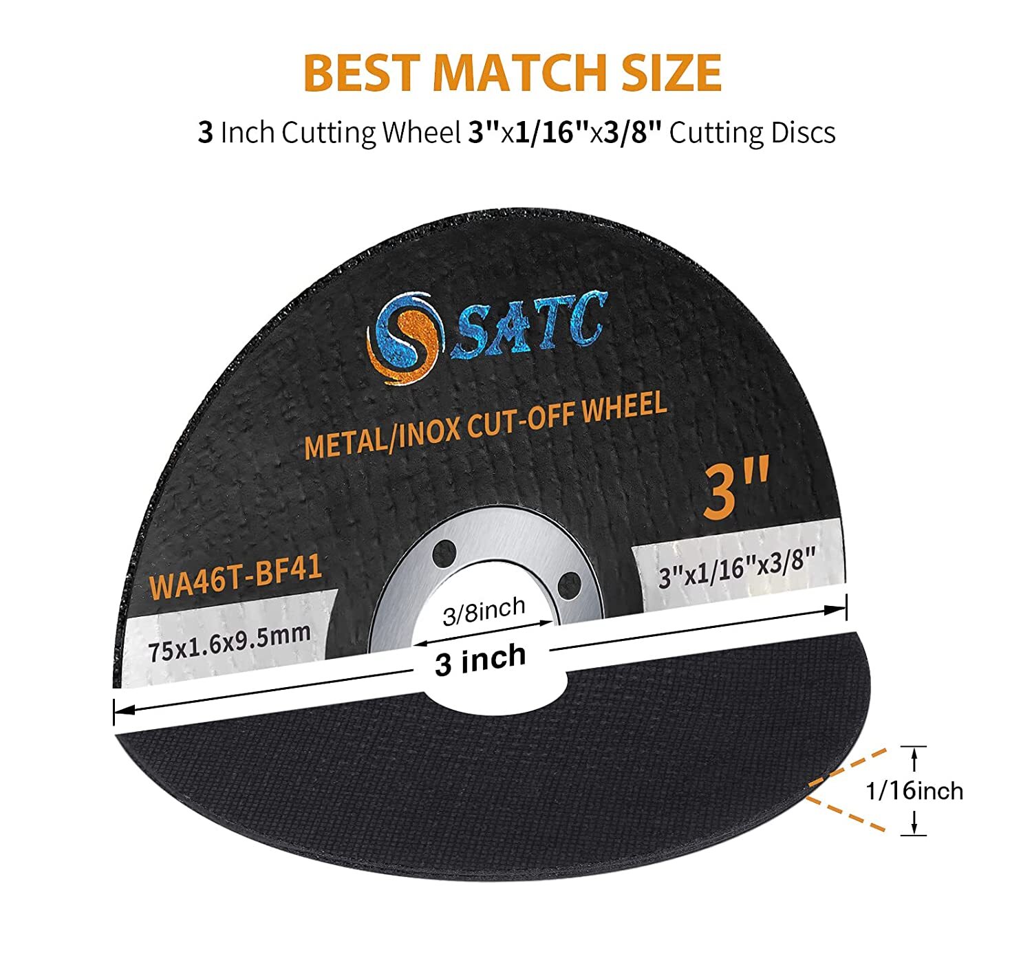 50 Pack 3"x1/16"x3/8" Cut-off Wheel 3 inch Metal & Stainless Steel Cutting Discs