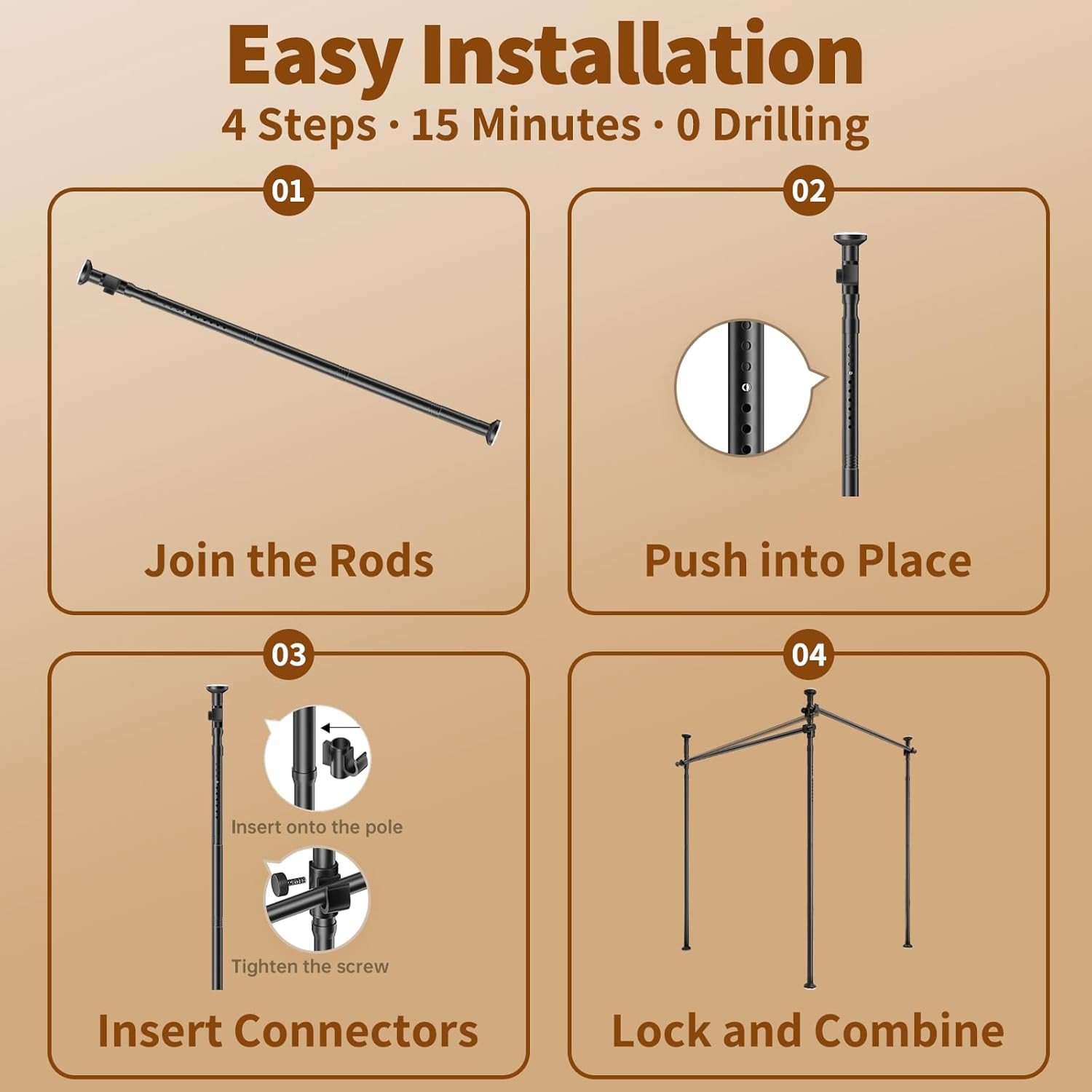 Adjustable Room Divider, 4-10Ft Height, No-Drill Privacy Wall Separator, Black