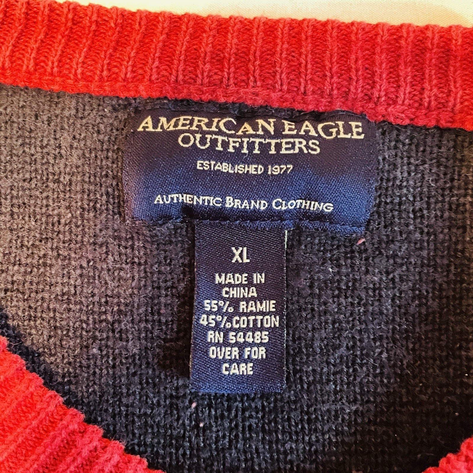 American Eagle Striped Knit Sweater Mens XL Red Navy Y2K Preppy Crewneck