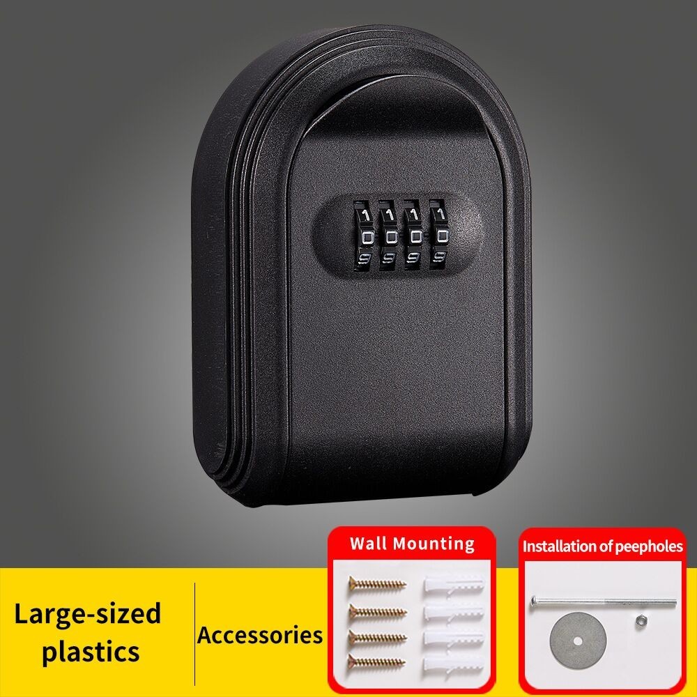 Black ABS Plastic Security Keybox 4-digit Password Combination Portable Lock Box