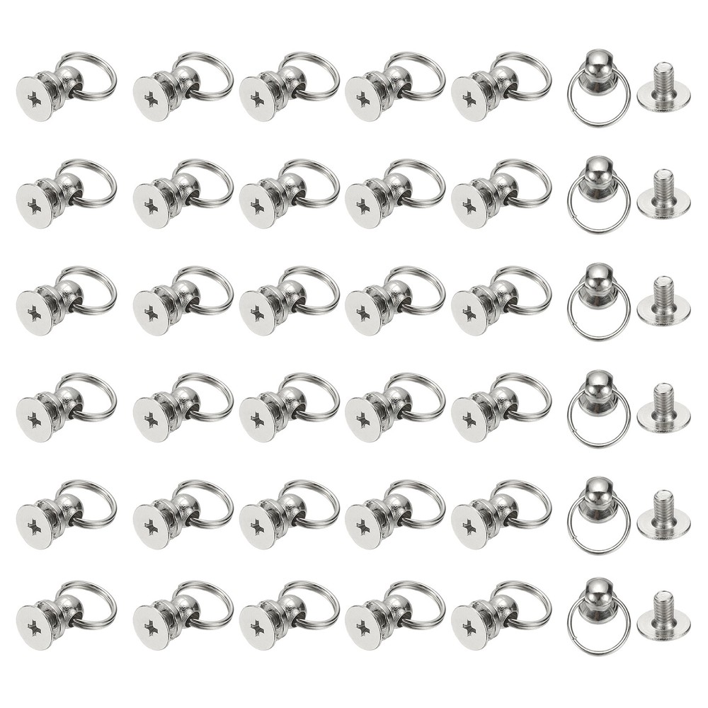 60 Pcs 0.28" Screwback Round Head Rivet with Single Ring , White