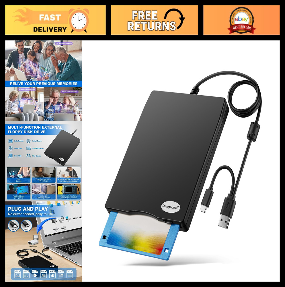 3.5" USB Floppy Disk Drive Reader for Windows 11/10/8/7/XP - External Storage So