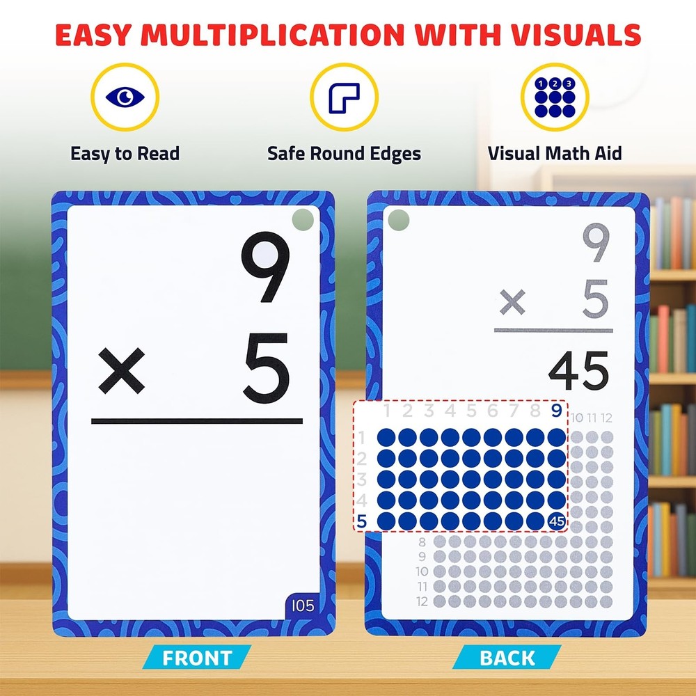 JoyCat Multiplication Flash Cards + Chart- 156 Hole Punched Math Game Flashca...