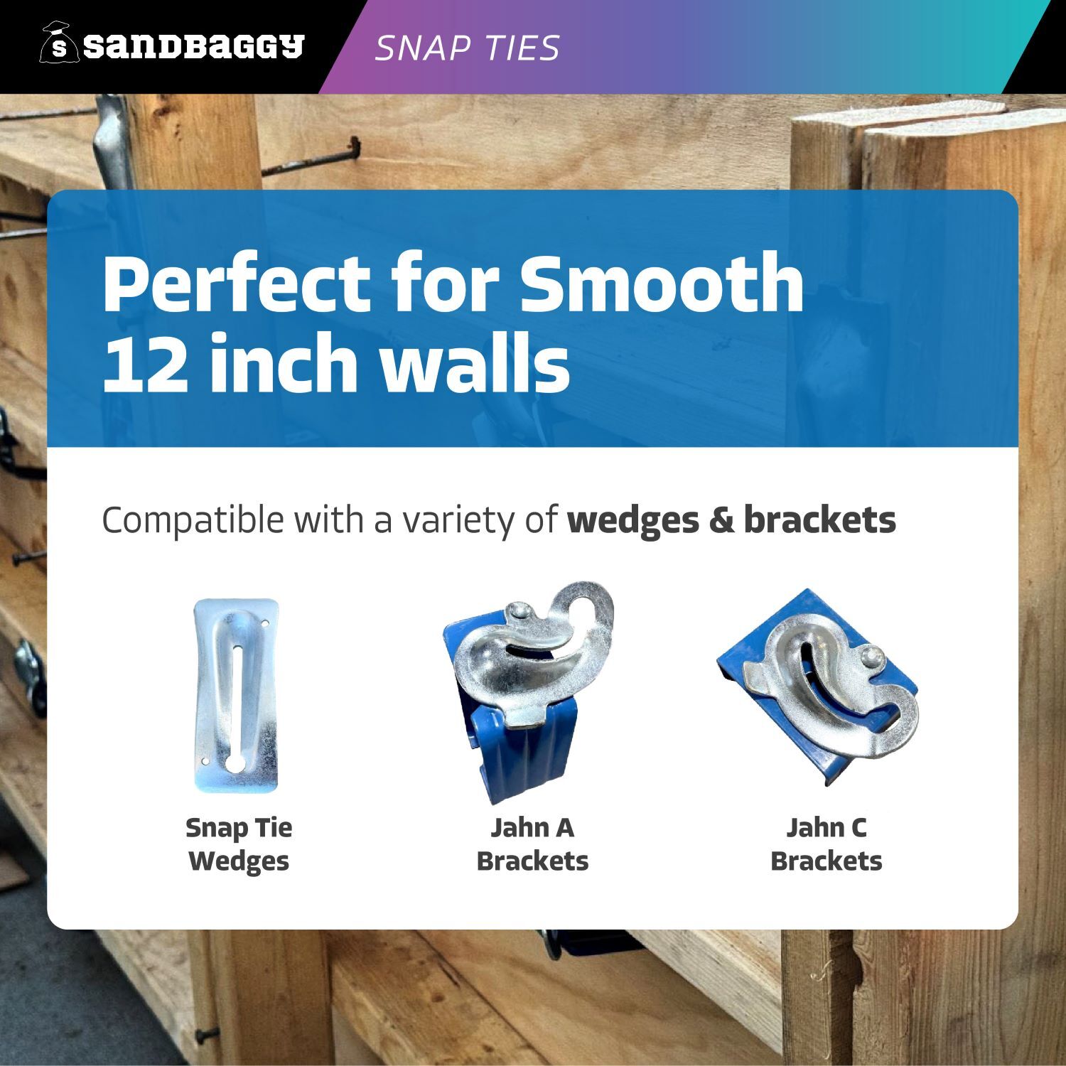 Sandbaggy 12" x 8 ¼" Standard Snap Ties For Concrete Forms (Long End)