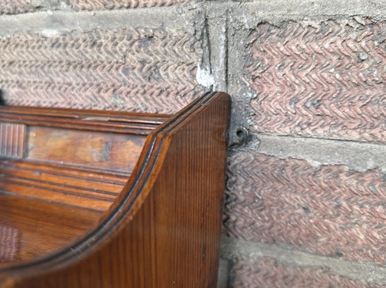 Antique Edwardian Oak Wall Hanging Smokers Cabinet & Original Glass Match Holder