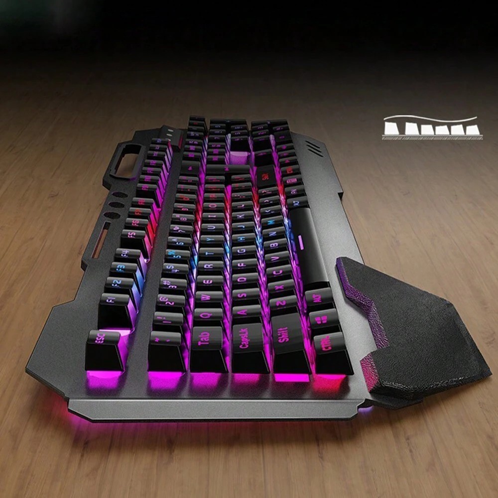 Wireless Gaming Keyboard and Mouse Combo Rainbow Backlit Metal Rechargeable PC