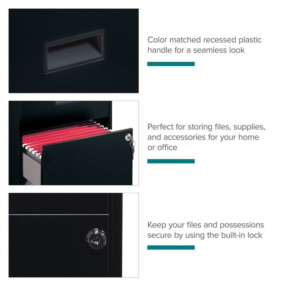 Space Solutions 2 Drawer Letter Width Vertical File Cabinet 18" Deep Black