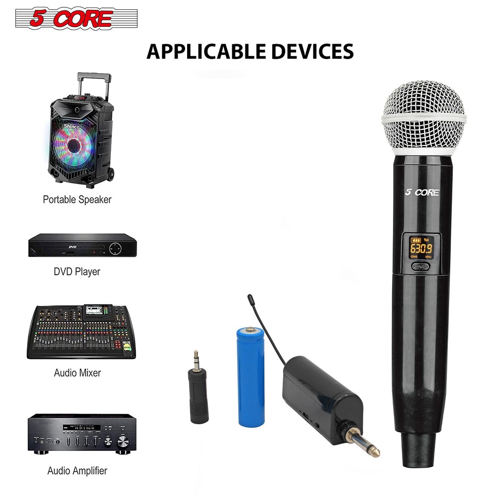 5Core Wireless Microphone Cordless Mic Handheld System Rechargeable Receiver 🎤