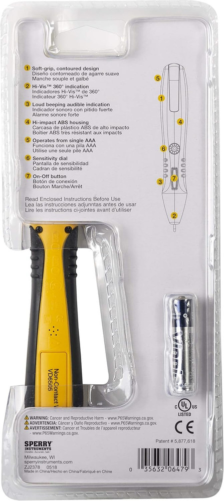 Instruments VD6505 Adjustable Non-Contact Voltage Sensor, 12-1000 V AC