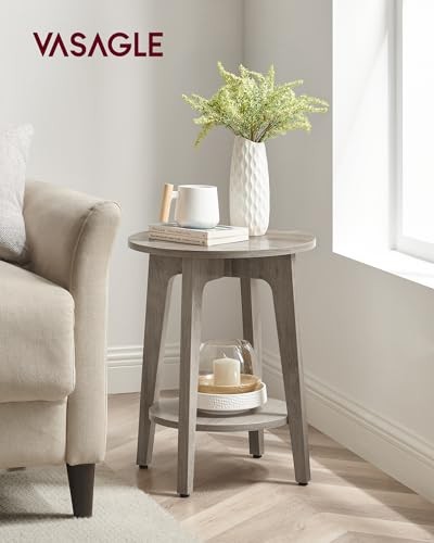 MAEZO Collection - Side Table, 2-Tier Small Round End Table, Greige 1 Pack