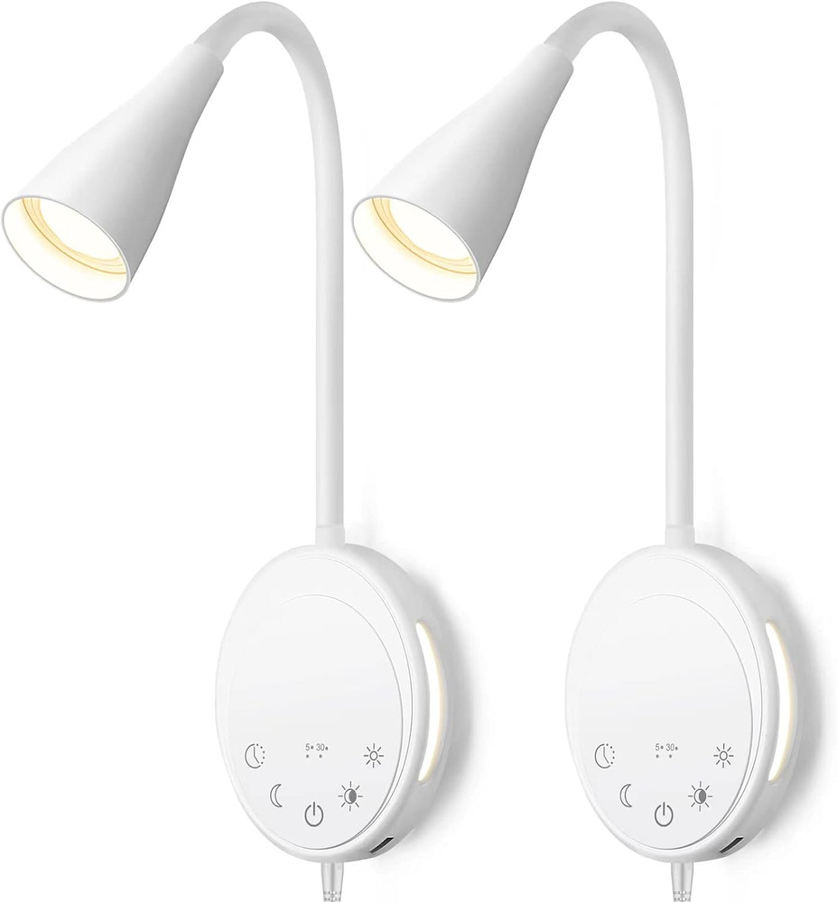 Dimmable LED Wall Mount Reading Light with USB & Touch Control - 2 Pack
