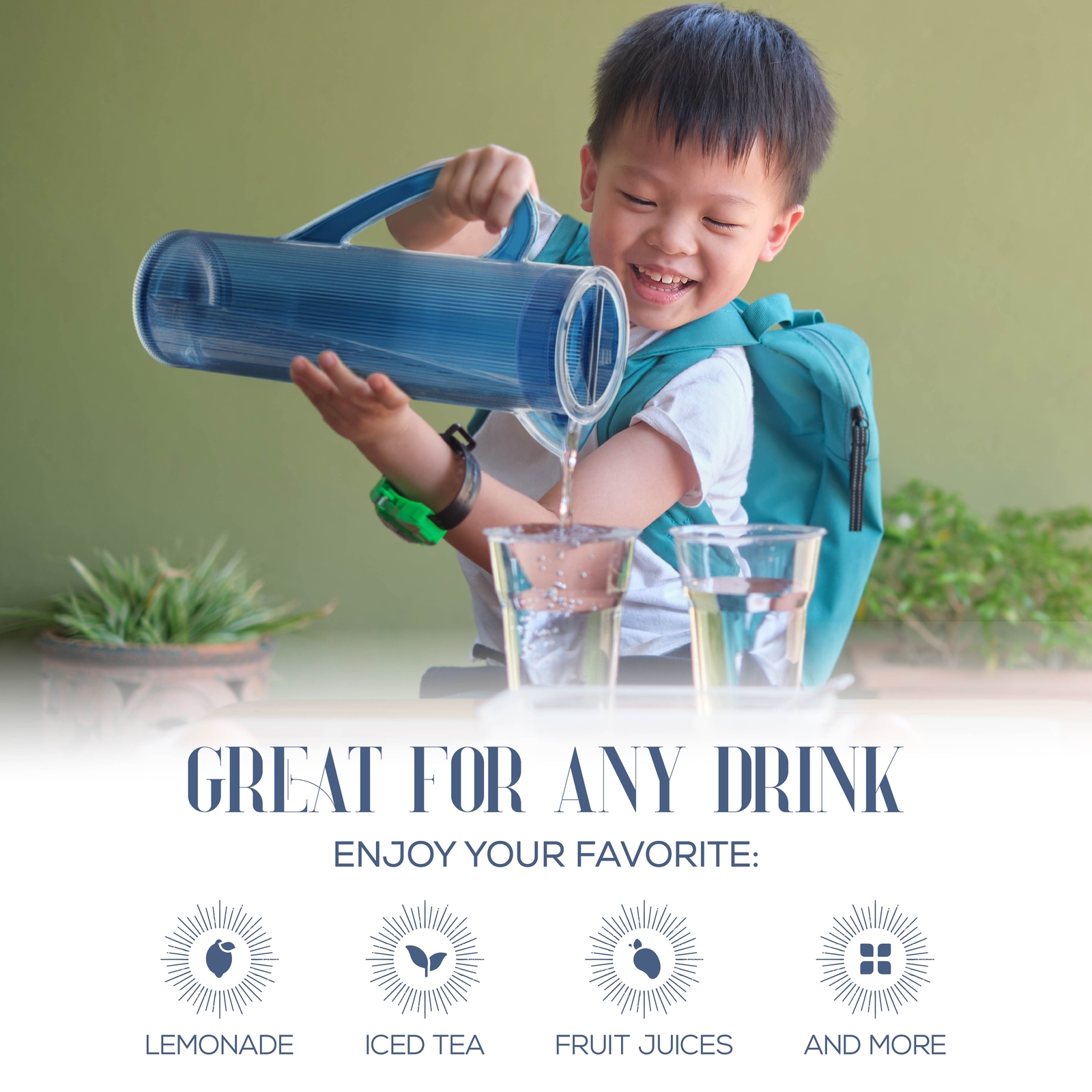 Elle Decor Acrylic Water Pitcher with Lid - Indigo Blue