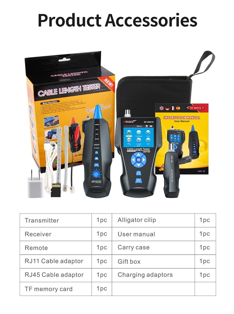 Network Cable Tester,AT278 TDR Multi-functional LCD Tracker NOYAFA NF-8601S