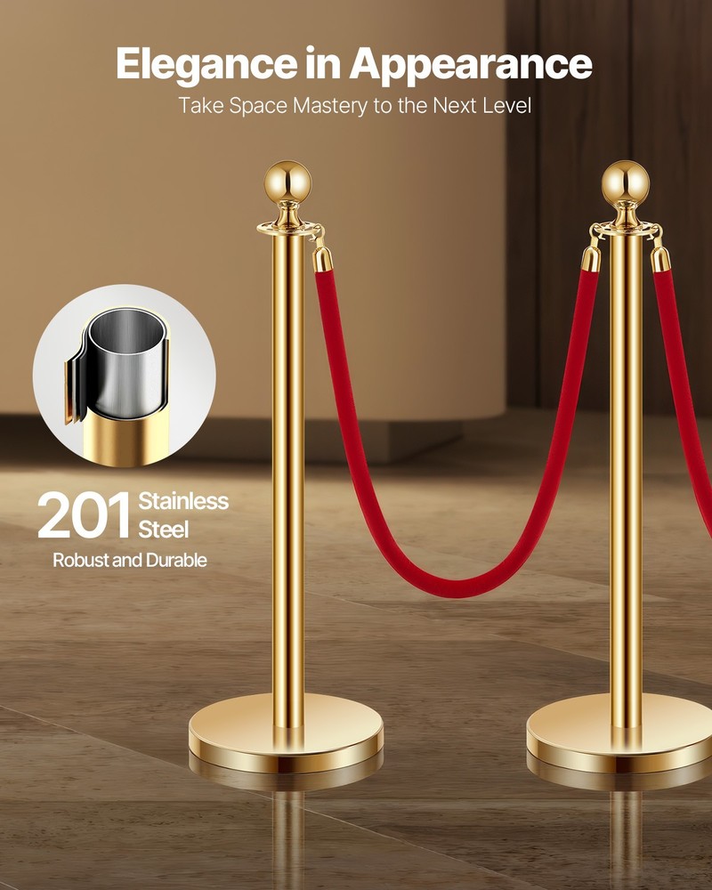 VEVOR 4Pcs Gold Stanchion Post Queue Barrier Crowd Control Sand Injection Base
