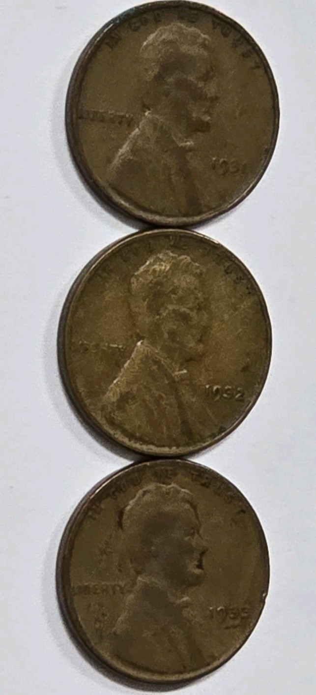 1323133P283 PHILLY MINT KEY DATE TRIO 1931-1933 WHEAT PENNIES LINCOLN CENT COINS