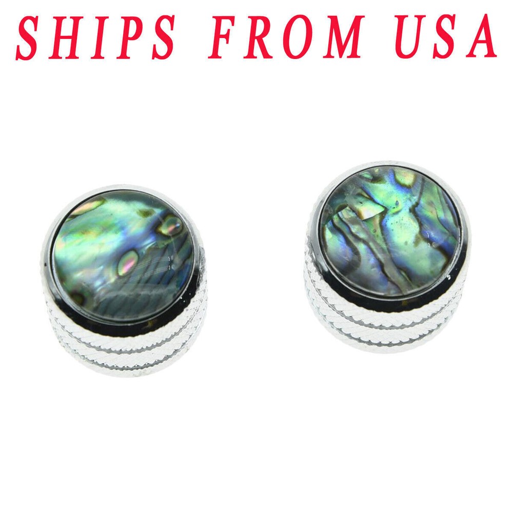 KAISH 2-Pack Chrome Push On 6mm Guitar Abalone Top Dome Knobs Bass Tele Knobs