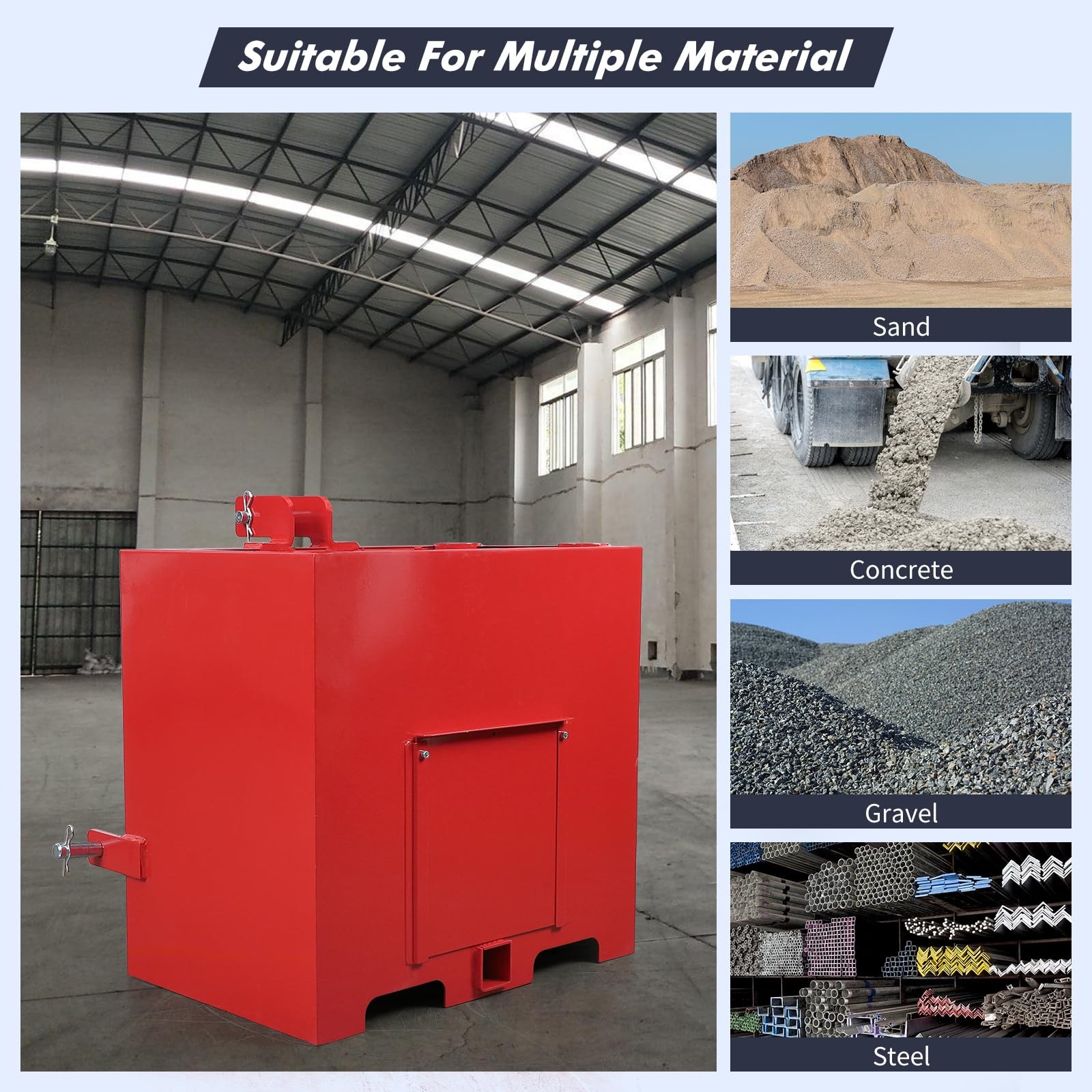 Ballast Box 3 Point Cat 1 Tractor Heavy Duty 800LBS Counterweight 2" Receiver