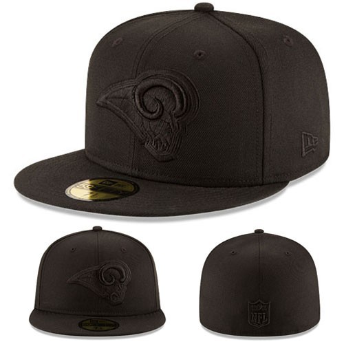 New Era L.A Rams 5950 Fitted Hat NFL League Basic Black on Black Cap