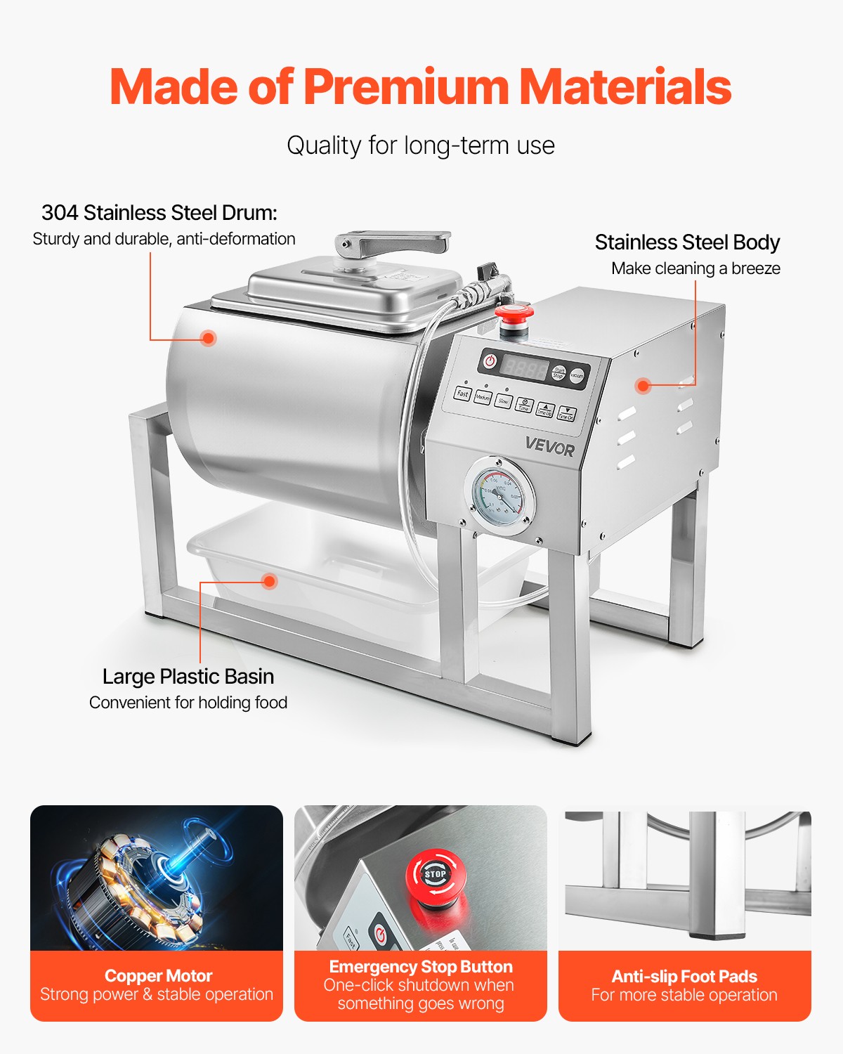 VEVOR Vacuum Meat Tumbler Marinator Machine 20L for Chicken Steak Fish