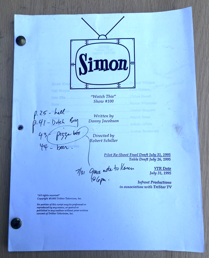 1995 Simon Pilot Re-Shoot TV Television Show Original Script Jacobson Sitcom