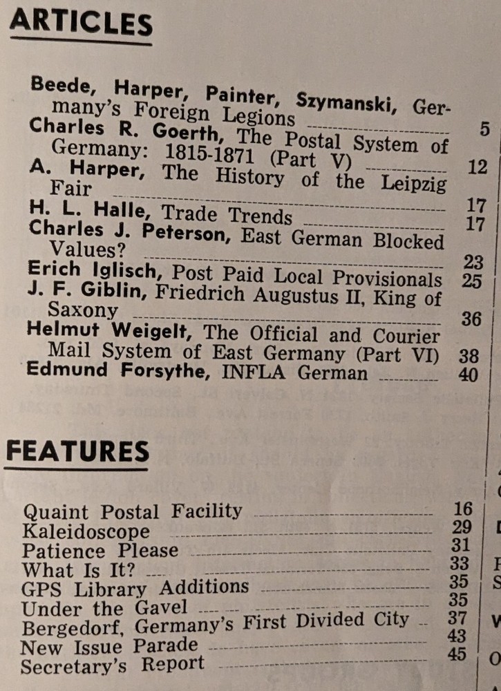 German Postal Specialist Jan 1968 Germany's Foreign Legions Leipzig Fair