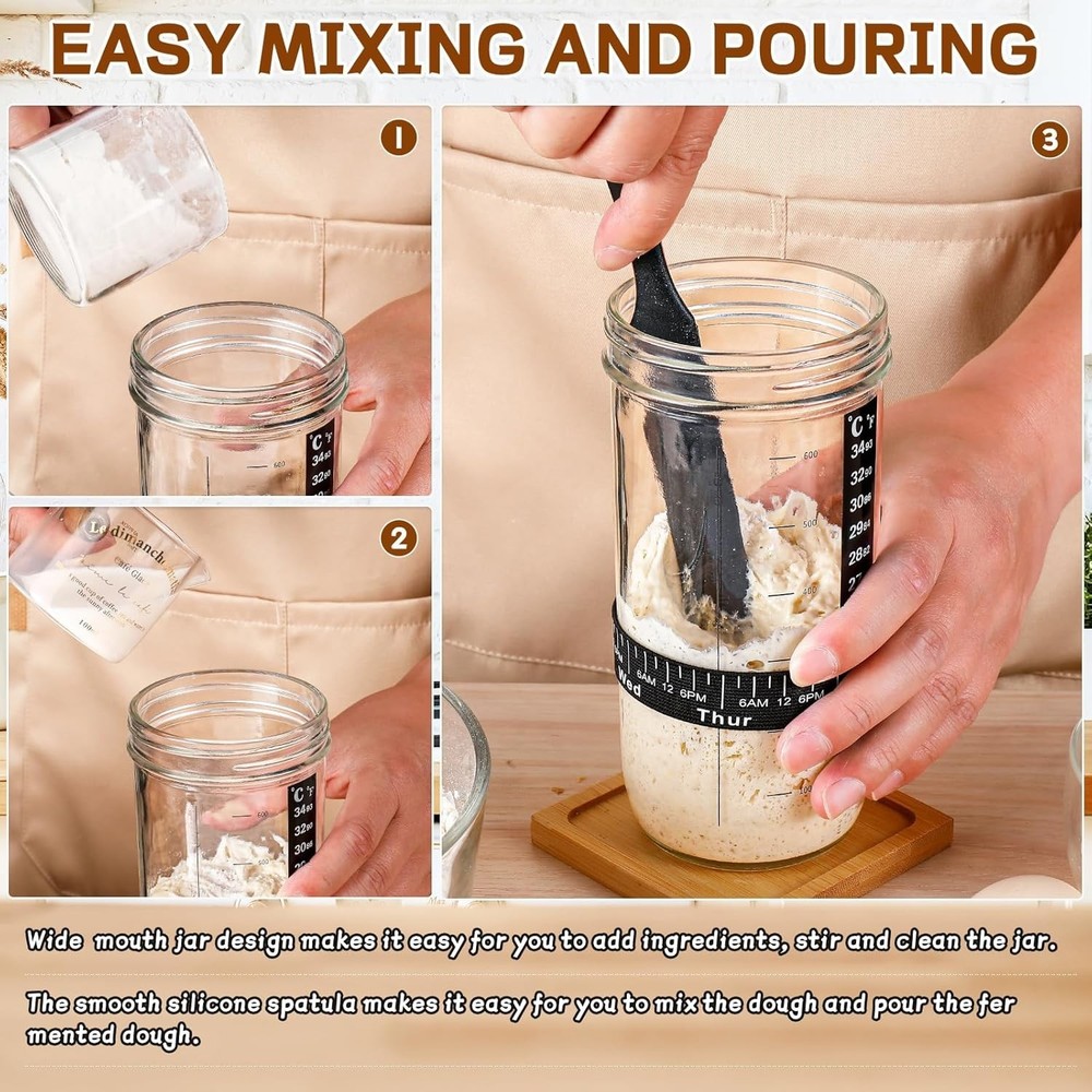 Easily Create Sourdough Bread: 24 oz Starter Kit with Thermometer & Scraper