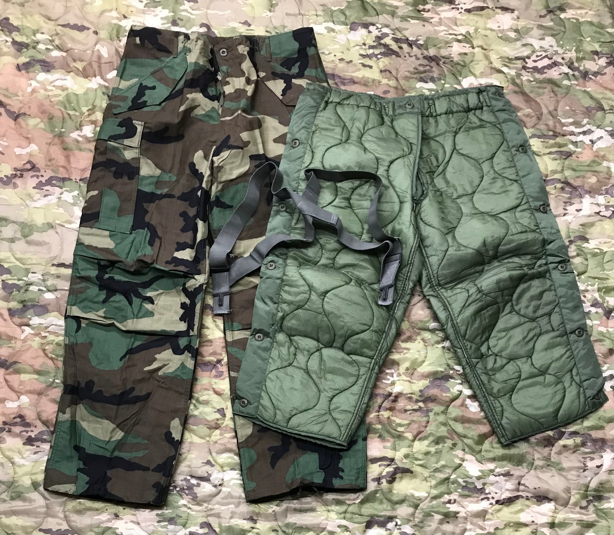 M65 Woodland Cold Weather Field Pants w Liner and Suspenders NOS USGI Med Reg
