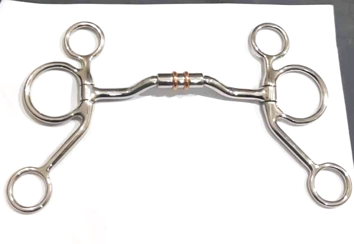 Western Pelham with Copper Roller Barrel Shank Snaffle Horse Bit