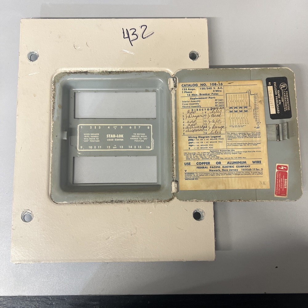 FEDERAL PACIFIC PANEL COVER ONLY  16 SPACE REPLACEMENT *used