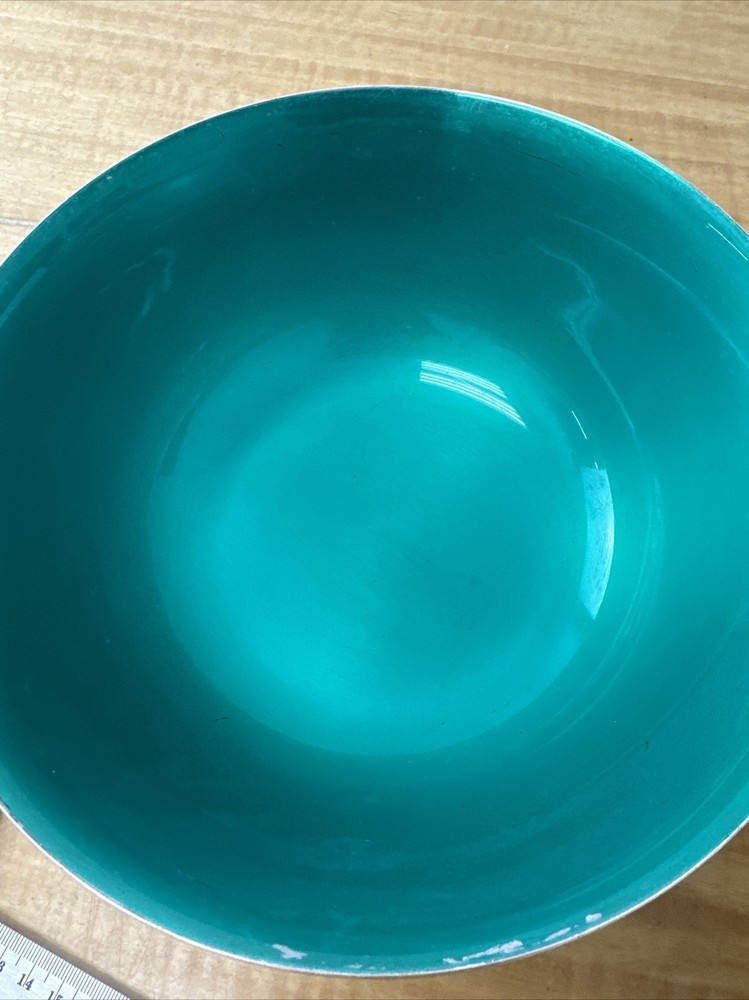 8” Vintage Reed & Barton Silver Plate Teal Enameled Footed Bowl - #104