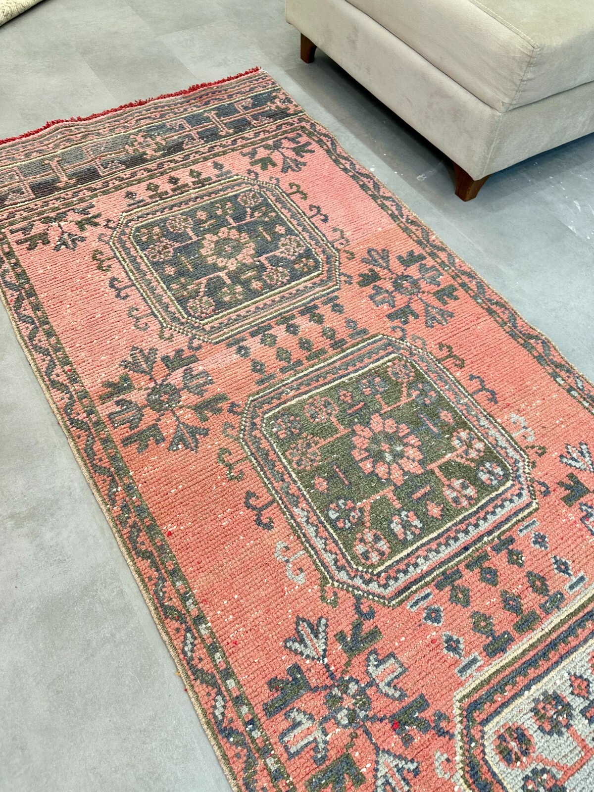 3x11 Pink Floral Vintage Runner, Turkish Runner, Handmade Wool Rug, Oushak Rug