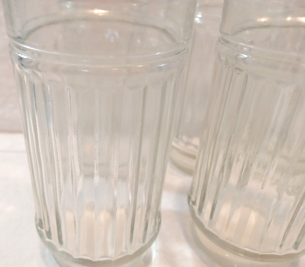 Anchor Hocking 6 VTG Ribbed Line Lites Heavy MCM 6" Tall 16 oz Glasses Retired