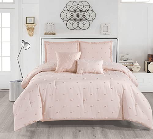 5 Piece Clip Comforter Set Size, Solid Color, Soft Bedding Set, King Blush