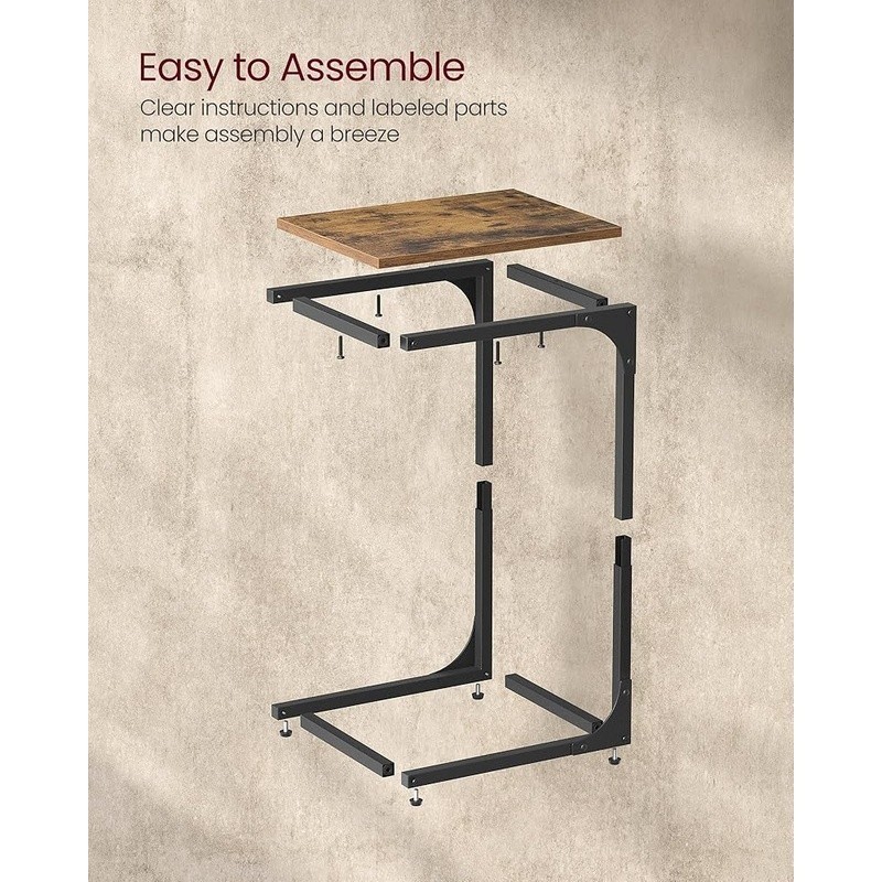 C Shaped Side Table Slim Design Sofa Bed Easy Assembly Durable Steel Frame New