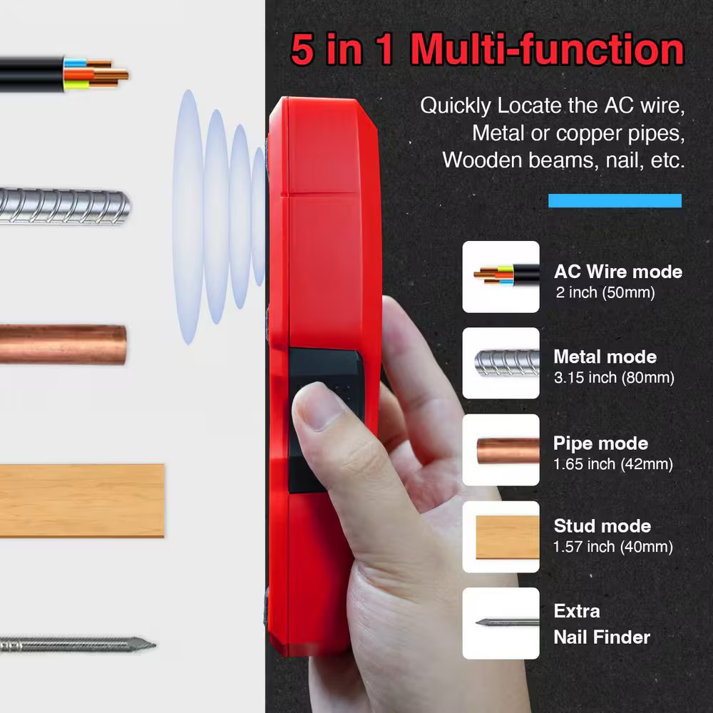 5 in 1 Wall Scanner Stud Finder with Upgraded Smart Sensor LCD Display Audio Ala