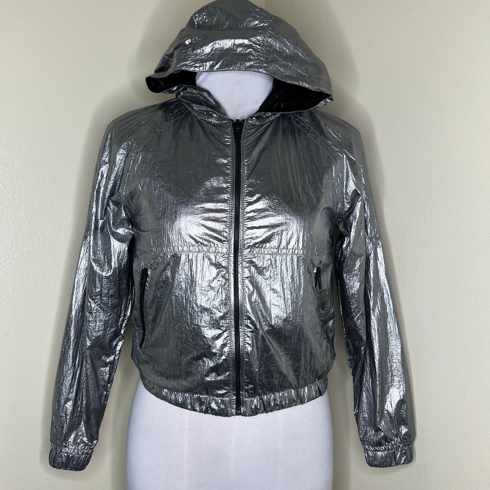 Blank NYC Reversible Jacket Medium Girls Silver Black Metallic Foil Packable New