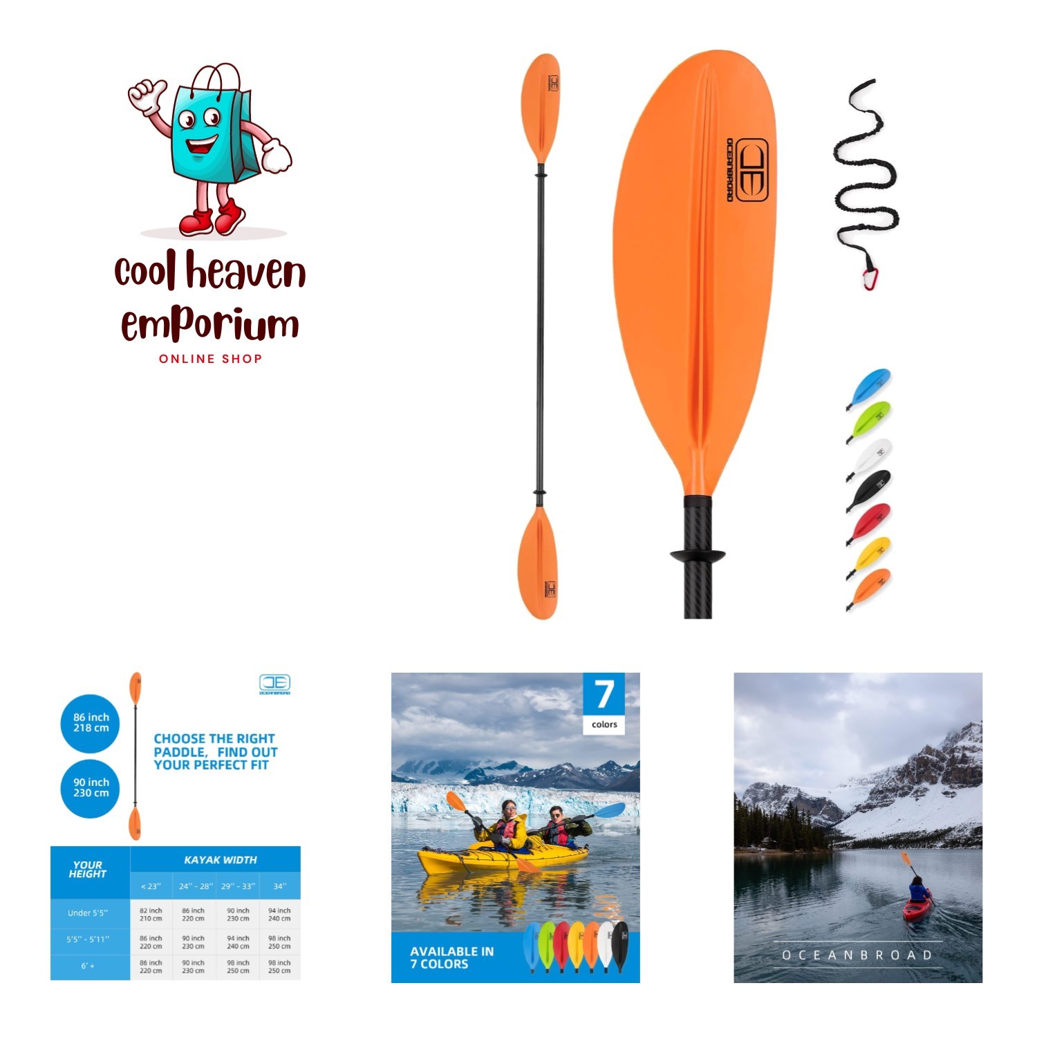 Carbon Fiber Kayak Paddle 90.5in/230cm, 86in/218cm for Adults Kayaking Boatin...