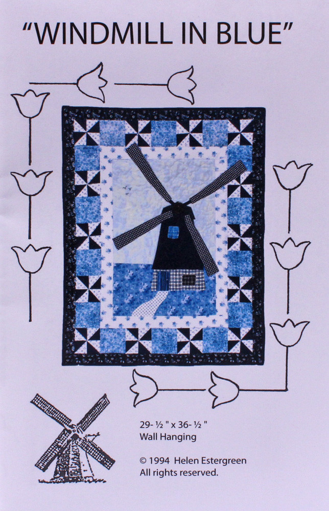 Windmill in Blue Dutch Windmill Wall-hanging Quilt Pattern M204.01
