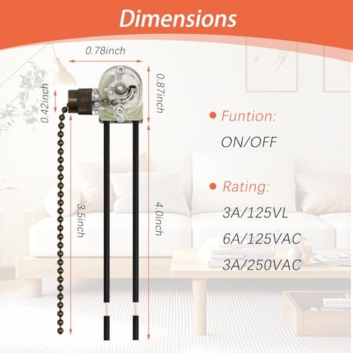 Zing Ear ZE-109 Fan Chain Pull Switch - 2PCS On-Off Speed Ceiling Fan Chain,