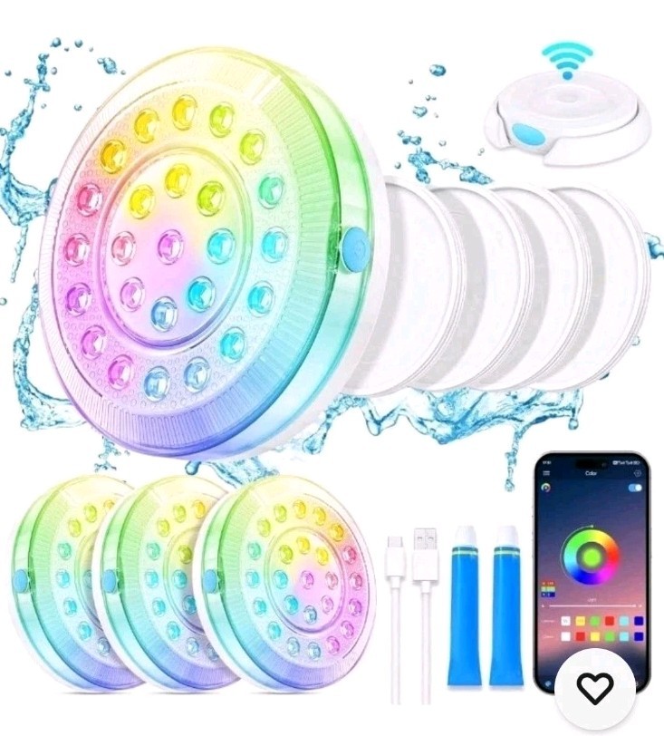 Rechargeable Submersible LED Pool Lights  Wireless APP Control Waterproof 4 Pack