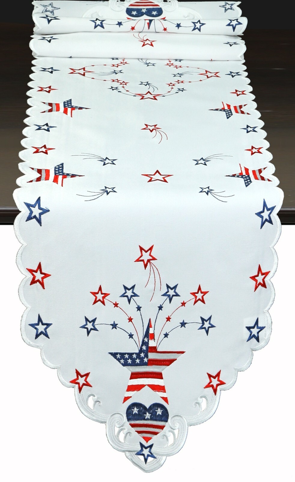 Creative Linens July 4th Patriotic Independence Day Table Runner Stars Hearts