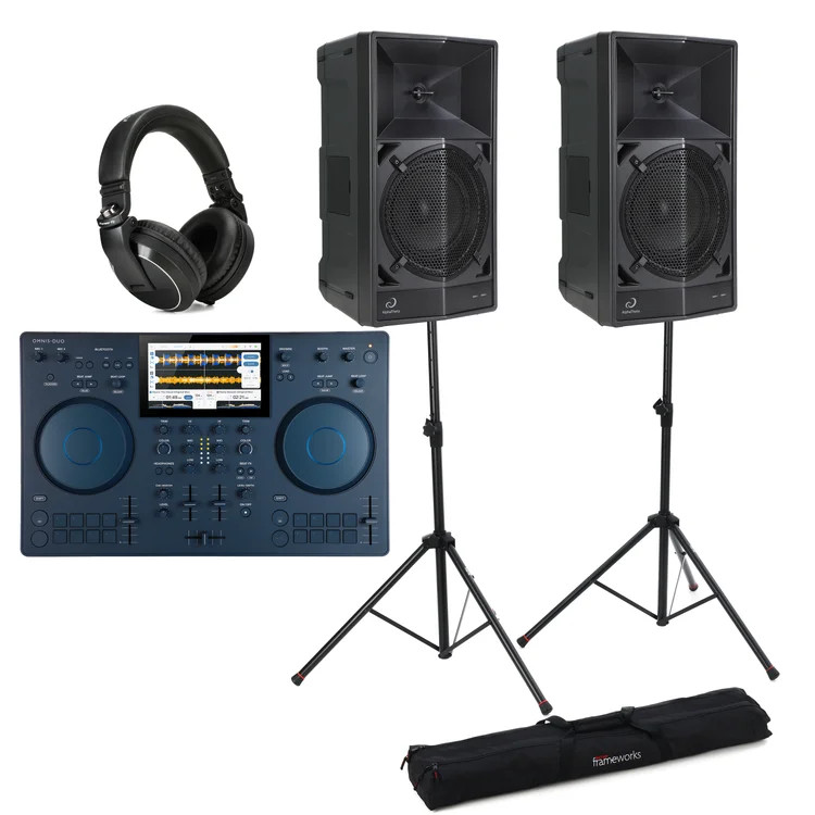 AlphaTheta Omnis Duo 2-deck Portable DJ System and Wave Eight Speaker Bundle