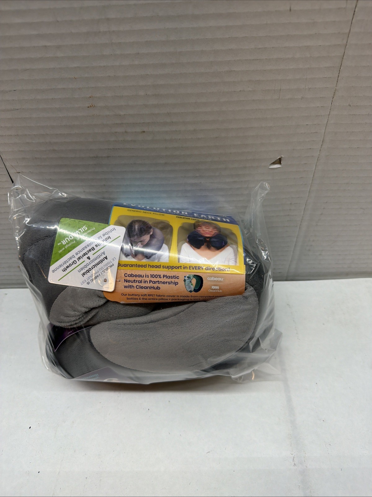 Cabeau Best Neck Pillow for Travel – Evolution Earth Deluxe 360° Head Neck Grey