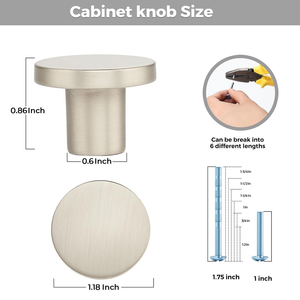 5 Pack Cabinet Knobs Dresser Knobs - 1.18 Inch Drawer Hardware Silver Kitchen...